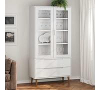 vidaXL Mueble vitrina MOLDE madera maciza de pino blanco 90x35x175 cm