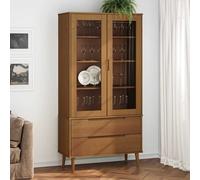 vidaXL Mueble vitrina Molde madera maciza de pino marrón 90x35x175 cm