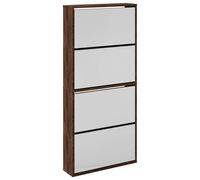 vidaXL Mueble Zapatero 4 Cajones con Espejo Organizador 63x17x134 cm Color Blanco, Roble, Blanco brillante