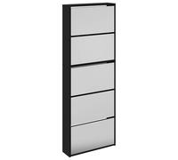 vidaXL Mueble Zapatero 5 Cajones con Espejo Organizador 63x17x169,5cm Color Blanco, Roble, Negro