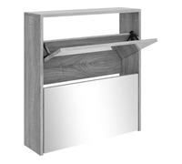 vidaXL Mueble Zapatero 2 Capas con Espejo Roble 63x17x67 cm Organizador Color Roble, Blanco, Blanco brillante