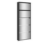 vidaXL Mueble zapatero con espejo 5 niveles Negro 63x17x169,5 cm
