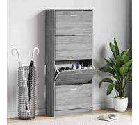vidaXL Mueble zapatero madera contrachapada blanco brillo 63x24x147 cm en color Blanco brillante/Gris sonoma/Marrón roble y más | almacenamiento funcional diseño moderno para baño dormitorio sala