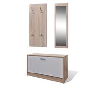 vidaXL Mueble de entrada Zapatero 3 en 1 con espejo y perchero Madera Roble y Blanco