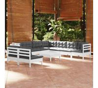 vidaXL Muebles de jardín 10 pzas con cojines blanco madera maciza pino