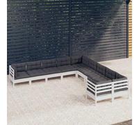 vidaXL Muebles de jardín 10 pzas y cojines blanco madera de pino