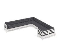 vidaXL Muebles de jardín 10 pzas y cojines blanco madera de pino