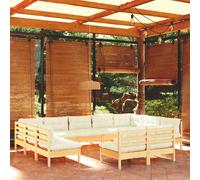 vidaXL Muebles de jardín 11 pzas y cojines madera maciza de pino crema