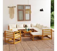 vidaXL Muebles de jardín 12 pzas cojines crema madera maciza acacia