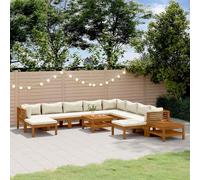 vidaXL Muebles de jardín 12 pzas cojines crema madera maciza acacia