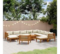 vidaXL Muebles de jardín 12 pzas cojines crema madera maciza acacia