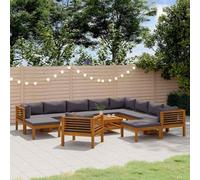 vidaXL Muebles de jardín 12 pzas cojines madera maciza de acacia