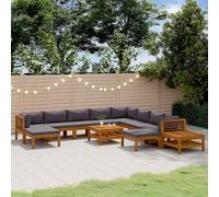 vidaXL Muebles de jardín 12 pzas cojines madera maciza de acacia