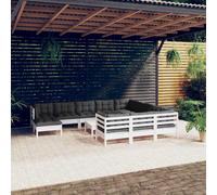 vidaXL Muebles de jardín 12 pzas con cojines blanco madera de pino