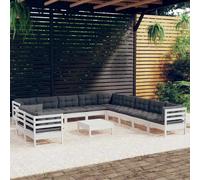 vidaXL Muebles de jardín 12 pzas con cojines blanco madera maciza pino