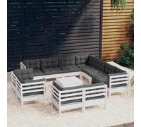 vidaXL Muebles de jardín 12 pzas con cojines blanco madera maciza pino