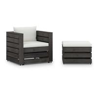 vidaXL Muebles de jardín 2 pzas con cojines gris madera impregnada