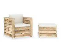 vidaXL Muebles de jardín 2 pzas con cojines madera impregnada verde