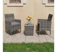 vidaXL Muebles de jardín 3 pzas ratán sintético vidrio templado gris