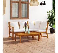vidaXL Muebles de jardín 4 pzas cojines crema madera maciza de acacia