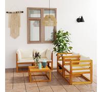 vidaXL Muebles de jardín 5 pzas cojines crema madera maciza de acacia