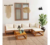 vidaXL Muebles de jardín 6 pzas cojines crema madera maciza de acacia