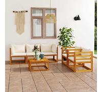 vidaXL Muebles de jardín 6 pzas cojines crema madera maciza de acacia