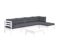 vidaXL Muebles de jardín 6 piezas con cojines – Blanco, madera de pino