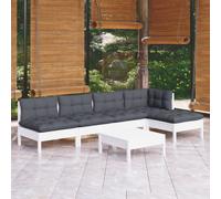 vidaXL Muebles de jardín 6 pzas con cojines blanco madera de pino