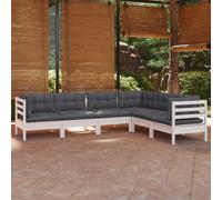 vidaXL Muebles de jardín 6 pzas y cojines blanco madera maciza de pino