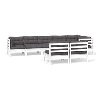 vidaXL Muebles de jardín 8 pzas y cojines blanco madera maciza de pino