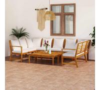 vidaXL Juego de jardín de 9 piezas con cojines, color crema, madera de acacia maciza