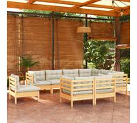vidaXL Juego de jardín de 9 piezas con cojines color crema, fabricado en madera maciza de pino