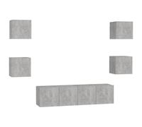 vidaXL Muebles de salón 6 pzas madera ingeniería blanco brillo en color Blanco brillante/Gris hormigón/Roble Sonoma | almacenamiento funcional diseño moderno para baño dormitorio sala