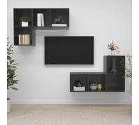 vidaXL: 4 armarios de pared para televisión, color gris brillante, fabricados en material de madera