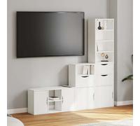 vidaXL Mueble de pared de 4 piezas con espacio de almacenamiento, modelo ODDA, color blanco, madera maciza de pino