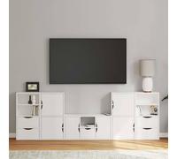 vidaXL Mueble de pared de 5 piezas con espacio de almacenamiento, modelo ODDA, color blanco, madera maciza de pino