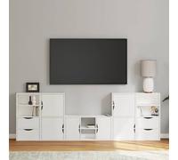 vidaXL Mueble de pared de 5 piezas con espacio de almacenamiento, modelo ODDA, color blanco, madera maciza de pino