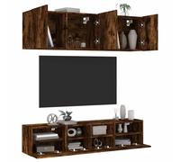 vidaXL Muebles de TV de pared 5 pzas madera ingeniería roble ahumado