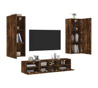 vidaXL Muebles de TV de pared 5 pzas madera ingeniería roble ahumado