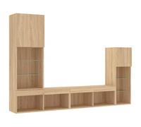 vidaXL Muebles de TV de Pared con LED 4 pzas, Soportes de Televisión, Armarios Colgantes, Muebles Flotantes, Madera de Ingeniería Roble Sonoma