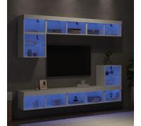 vidaXL: Mueble de pared de 8 piezas con iluminación LED, color blanco, fabricado en material de madera