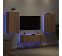 vidaXL Muebles de TV de pared con luces LED 3 piezas roble Sonoma