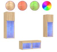 vidaXL Muebles de TV de pared con luces LED 4 piezas, Mueble de Salon, Mueble TV, Mueble TV salon, Mesa de TV, Mueble tele