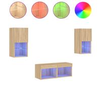 vidaXL Muebles de TV de pared con luces LED 4 piezas, Mueble de Salon, Mueble TV, Mueble TV salon, Mesa de TV, Mueble tele
