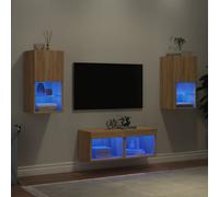 vidaXL Muebles de TV de pared con luces LED 4 piezas roble Sonoma