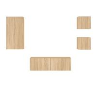 vidaXL Muebles de TV de pared con luces LED 4 piezas roble Sonoma