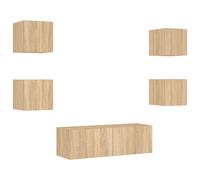 vidaXL Mueble TV de pared 5 piezas con luces LED y armarios flotantes Roble Sonoma