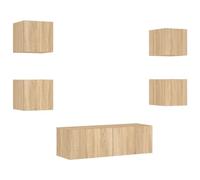 vidaXL Mueble TV de pared 5 piezas con luces LED y armarios flotantes Roble Sonoma
