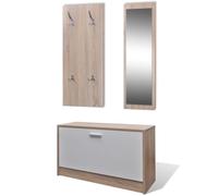 vidaXL Muebles Entradita Zapatero Espejo Perchero Madera Color Roble y Blanco